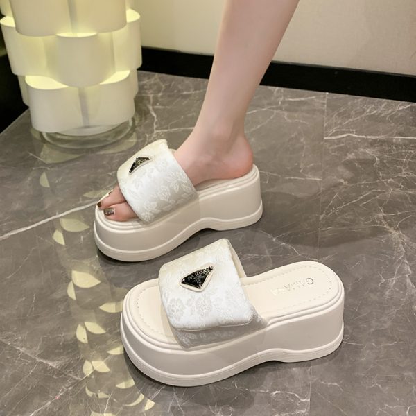8cm Platform Sole Velcro One-Strap Sandals for Women - 2025 Summer Outdoor Thick-Soled Slippers