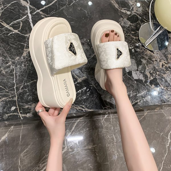 8cm Platform Sole Velcro One-Strap Sandals for Women - 2025 Summer Outdoor Thick-Soled Slippers