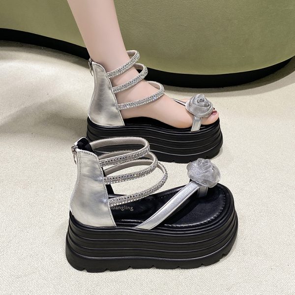 8cm Thick-Soled Roman Sandals for Women - 2025 Summer Style, Perfect with Skirts, Ideal for Petite Heights, Trendy Toe-Post Design