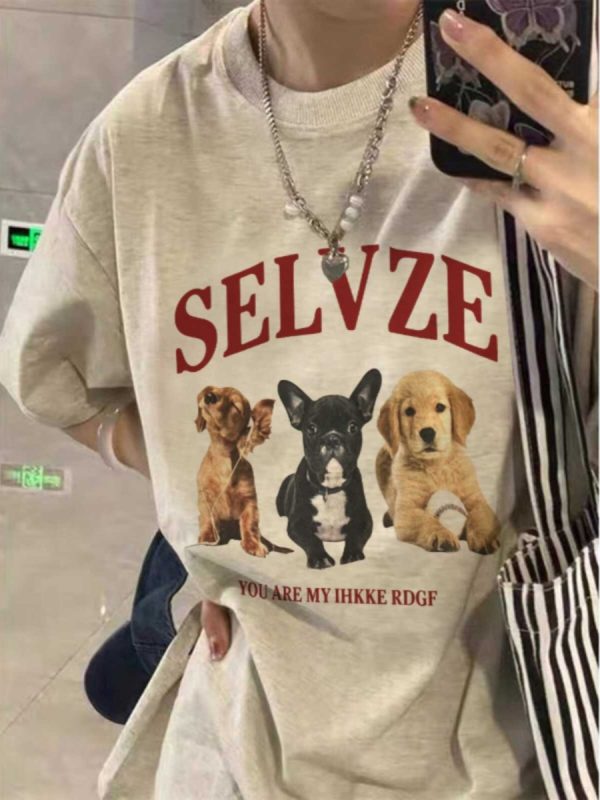 90s American Retro Cartoon Print Cotton Short Sleeve T-Shirt for Men and Women, Plus Size Loose Fit Couple's Top