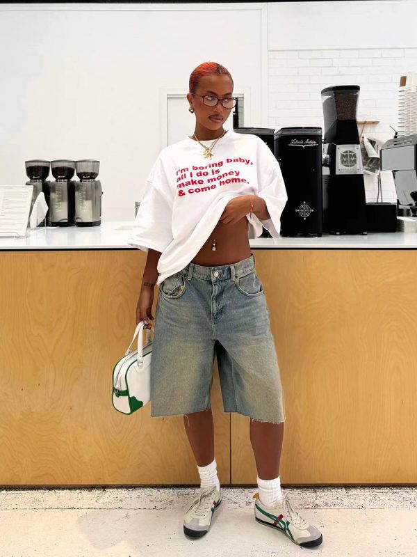 90s American Retro Clean Fit Letter Slogan White Short Sleeve T-Shirt for Women - Oversized Summer Style