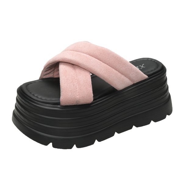 9cm Thick-Soled Cross Fairy-Style Sandals for Women - Summer Height-Increasing Slides for Petite Figures, Perfect for Skirts