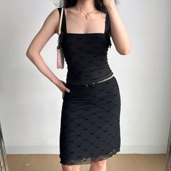 A-line Plaid Half Skirt with Bow Tie - Slim Fit Mid-Waist Bodycon Tulle Short Skirt for European and American Style Fashion