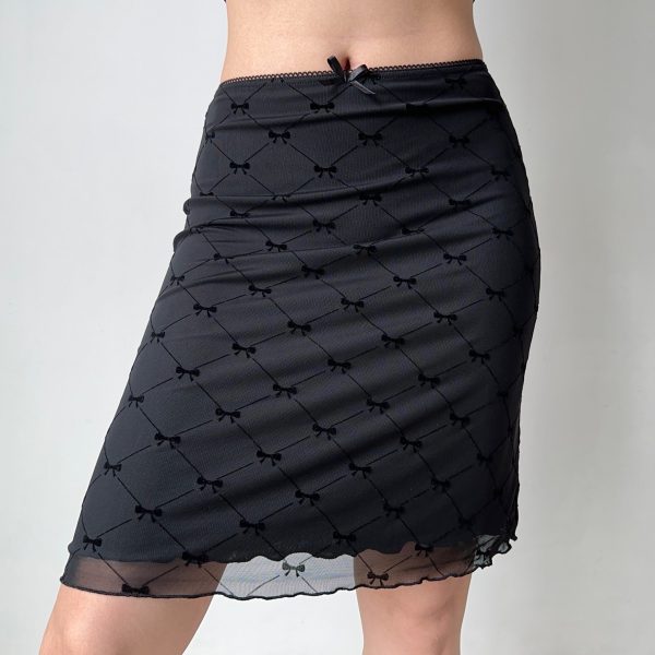 A-line Plaid Half Skirt with Bow Tie - Slim Fit Mid-Waist Bodycon Tulle Short Skirt for European and American Style Fashion