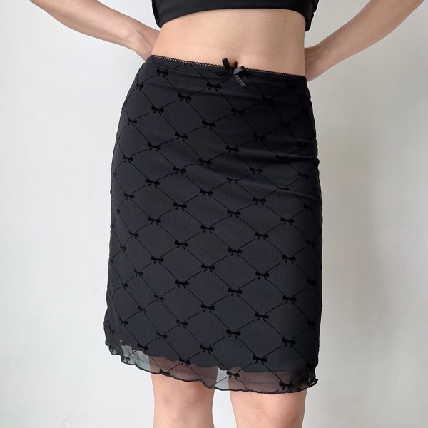 A-line Plaid Half Skirt with Bow Tie - Slim Fit Mid-Waist Bodycon Tulle Short Skirt for European and American Style Fashion