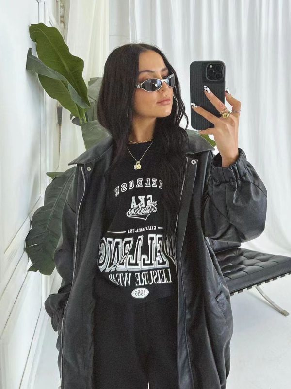 American Retro Black Letter Oversized Short Sleeve T-Shirt for Women - Summer 90s Street Style Top