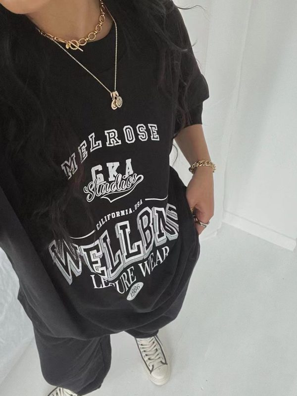 American Retro Black Letter Oversized Short Sleeve T-Shirt for Women - Summer 90s Street Style Top