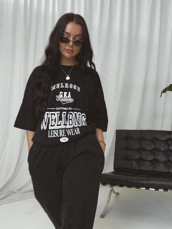 American Retro Black Letter Oversized Short Sleeve T-Shirt for Women - Summer 90s Street Style Top