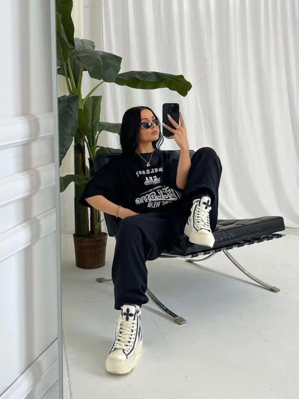 American Retro Black Letter Oversized Short Sleeve T-Shirt for Women - Summer 90s Street Style Top
