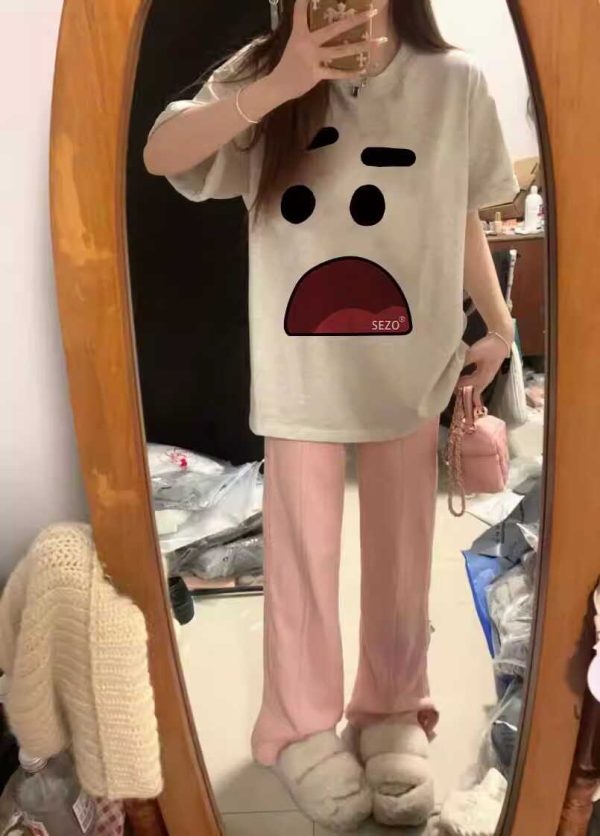 American Retro Cartoon Graphic Cotton Short-Sleeve T-Shirt for Men & Women Plus Size Loose Fit Couple Outfit