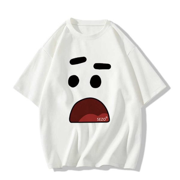 American Retro Cartoon Graphic Cotton Short-Sleeve T-Shirt for Men & Women Plus Size Loose Fit Couple Outfit