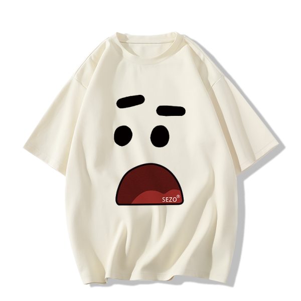 American Retro Cartoon Graphic Cotton Short-Sleeve T-Shirt for Men & Women Plus Size Loose Fit Couple Outfit