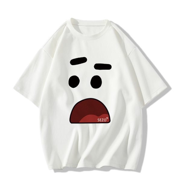 American Retro Cartoon Graphic Cotton Short-Sleeve T-Shirt for Men & Women Plus Size Loose Fit Couple Outfit