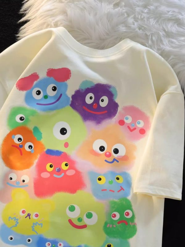 American Retro Cartoon Print Pure Cotton Short Sleeve T-Shirt for Men and Women, Plus Size Loose Fit Couple Top