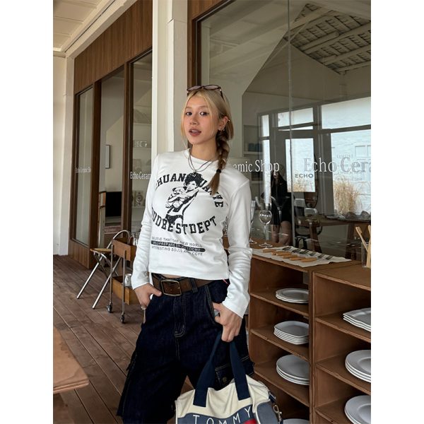 American Retro Casual Short Sleeve T-Shirt for Women - Trendy Summer Street Style Top, Versatile Everyday Wear