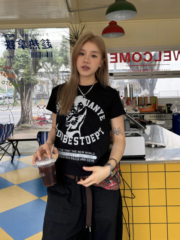 American Retro Casual Short Sleeve T-Shirt for Women - Trendy Summer Street Style Top, Versatile Everyday Wear