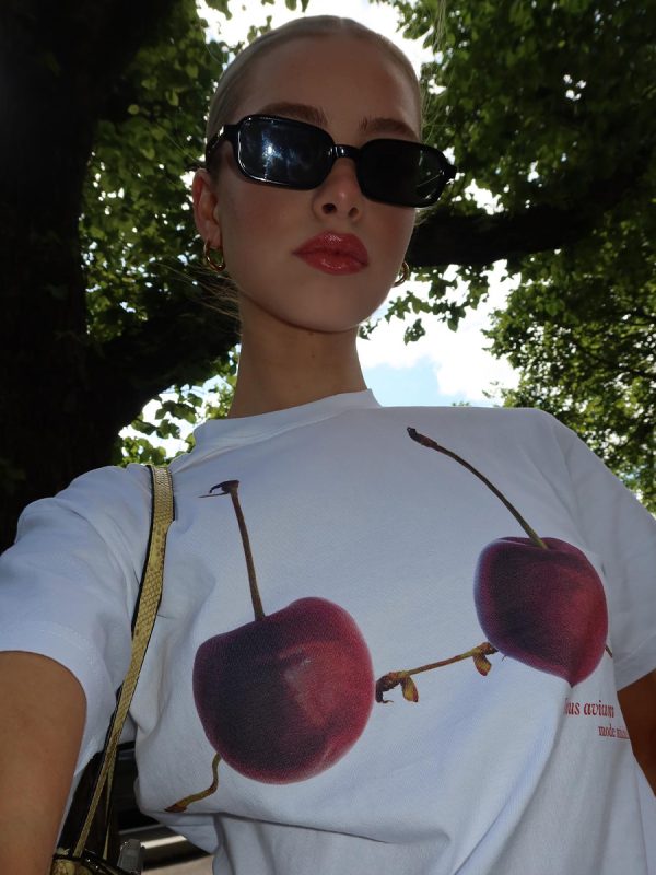 American Retro Cherry Fruit 3D Printed Short Sleeve T-Shirt for Women, Trendy Loose Fit Y2K Style Top