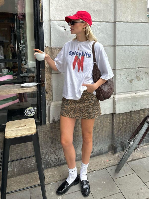 American Retro Chili Print Oversized Short Sleeve T-Shirt for Women - Trendy Casual Summer Top in European and American Style