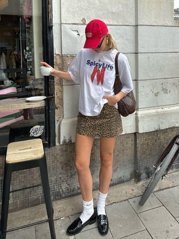 American Retro Chili Print Oversized Short Sleeve T-Shirt for Women - Trendy Casual Summer Top in European and American Style