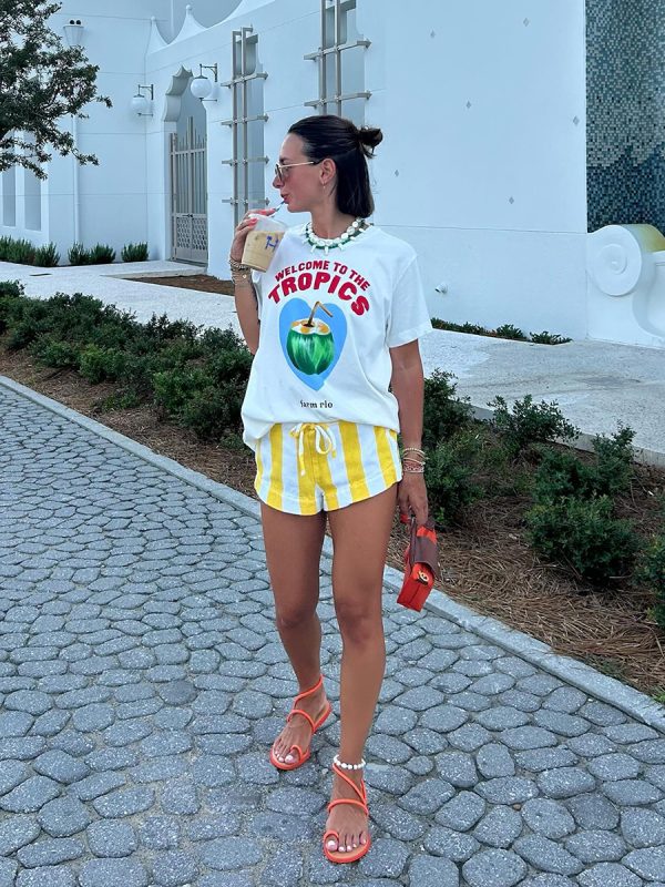 American Retro Coconut Print Pure Cotton Short-Sleeve T-Shirt for Women - Oversized Summer Y2K Trendy Top