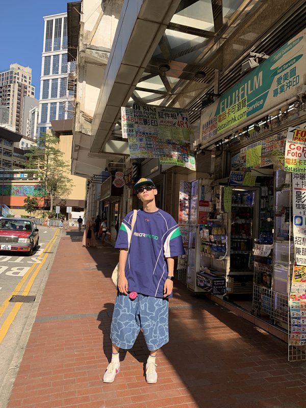American Retro Color-Blocked Short Sleeve Sports Jersey for Men - Casual Loose Fit Summer Style