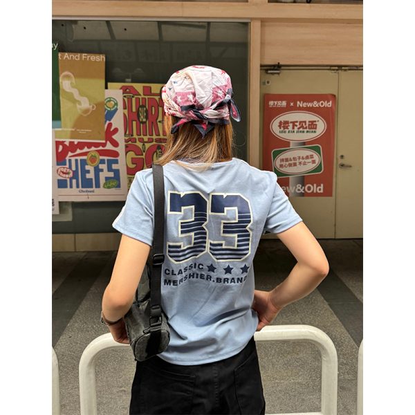 American Retro Color-Blocking Striped Short Sleeve T-Shirt with Small Collar for Women - Trendy Summer Streetwear
