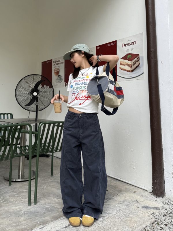 American Retro Curved Knife Pants - Loose Fit, Washed Spliced Design, Casual Long Pants for Men and Women, Y2K Style