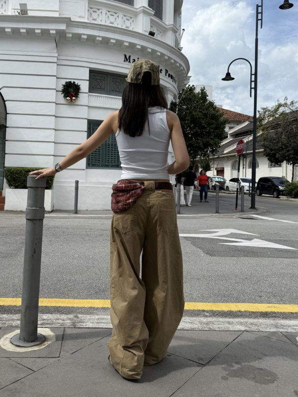 American Retro Curved Knife Pants - Loose Fit, Washed Spliced Design, Casual Long Pants for Men and Women, Y2K Style