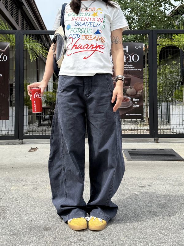 American Retro Curved Knife Pants - Loose Fit, Washed Spliced Design, Casual Long Pants for Men and Women, Y2K Style