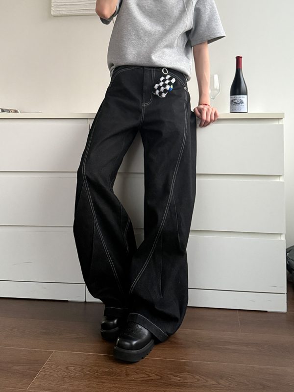 American Retro Design Curved Blade Jeans for Men and Women - Stylish Versatile Straight Loose Long Pants