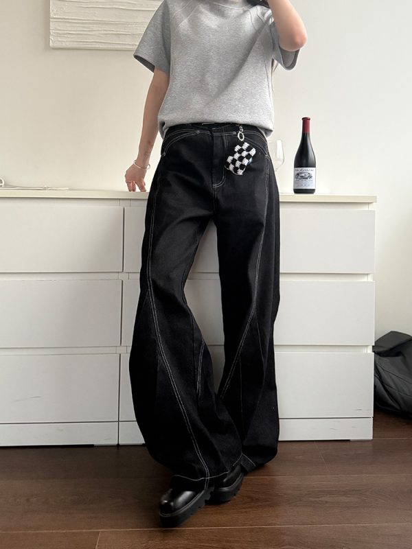 American Retro Design Curved Blade Jeans for Men and Women - Stylish Versatile Straight Loose Long Pants