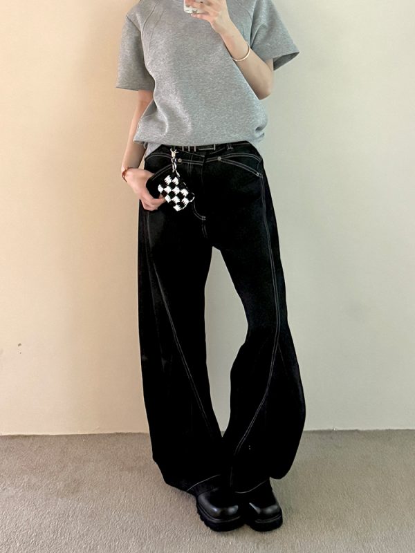 American Retro Design Curved Blade Jeans for Men and Women - Stylish Versatile Straight Loose Long Pants