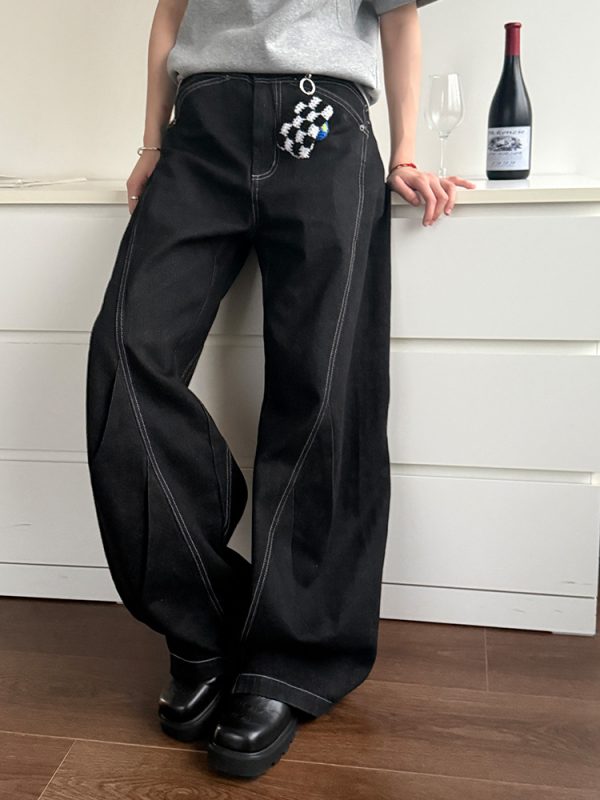 American Retro Design Curved Blade Jeans for Men and Women - Stylish Versatile Straight Loose Long Pants