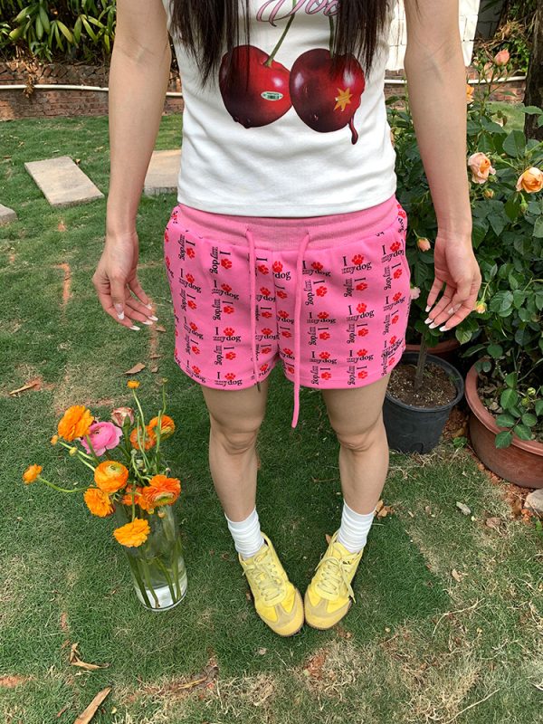 American Retro Dog Paw Print Low-Waist Three-Point Shorts for Summer â€“ Unisex Loose Fit Casual Elastic Waist Pants