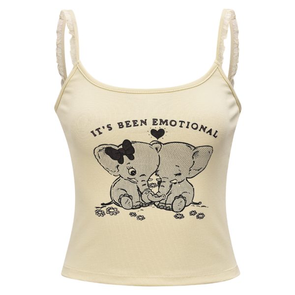 American Retro Elephant Cartoon Print Cami Top for Women - Slim Fit Short Crop Top, Y2K Style