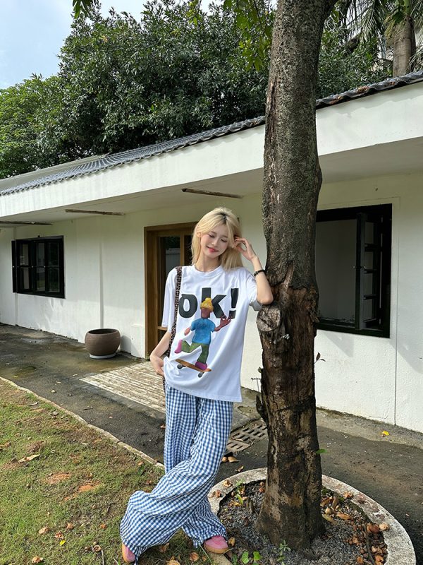 American Retro Fun Letter Print Short Sleeve T-Shirt for Couples - Loose Casual Versatile Top, Y2K Style