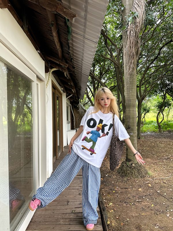 American Retro Fun Letter Print Short Sleeve T-Shirt for Couples - Loose Casual Versatile Top, Y2K Style