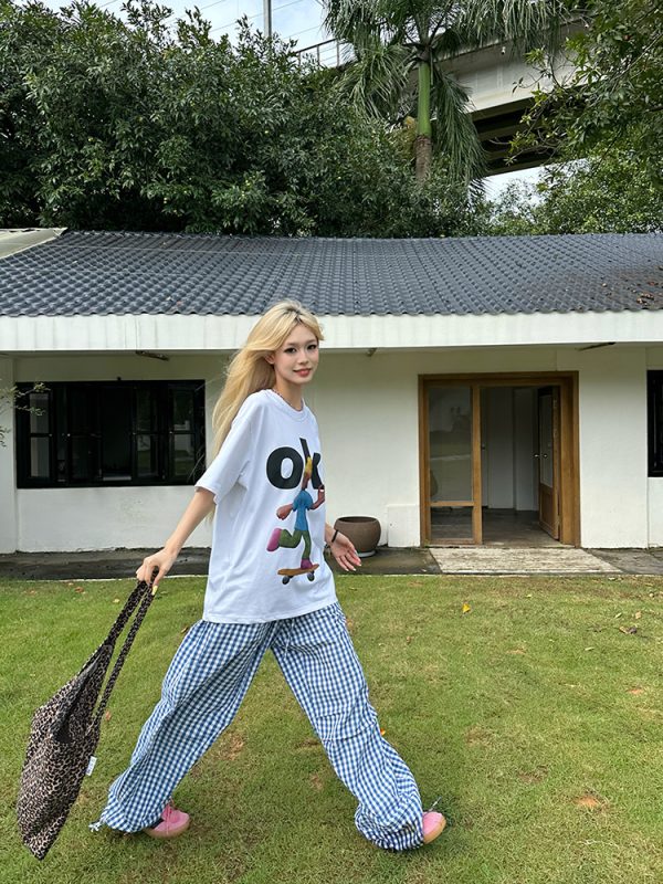 American Retro Fun Letter Print Short Sleeve T-Shirt for Couples - Loose Casual Versatile Top, Y2K Style
