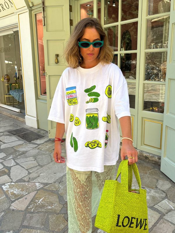American Retro Green Fruit Print Oversized Short Sleeve T-Shirt for Women - Y2K European Style Hot Girl Fashion