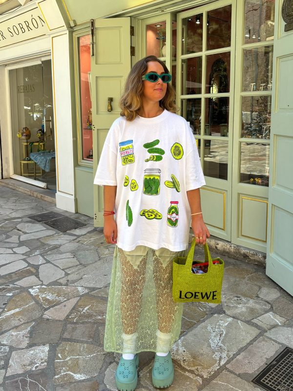 American Retro Green Fruit Print Oversized Short Sleeve T-Shirt for Women - Y2K European Style Hot Girl Fashion