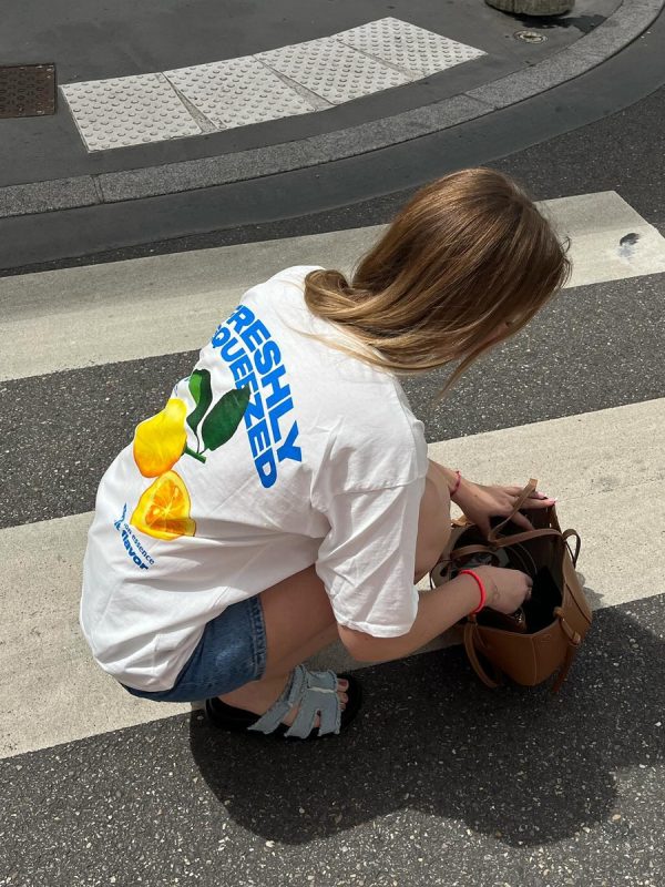 American Retro Lemon Print Oversized Cotton Short Sleeve T-Shirt for Women - Trendy Y2K Style Top