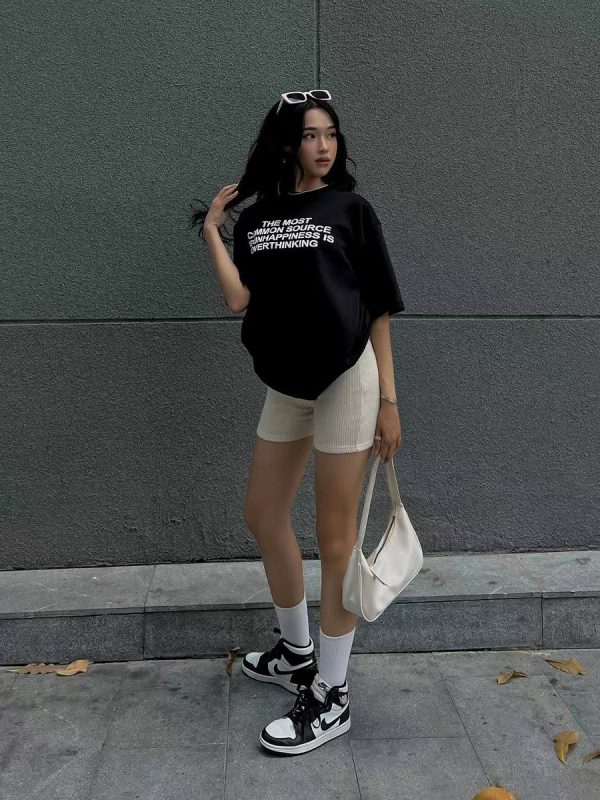 American Retro Letter Print Black Oversized Short Sleeve T-Shirt for Women, Trendy Y2K Style, Spicy Cutout Design