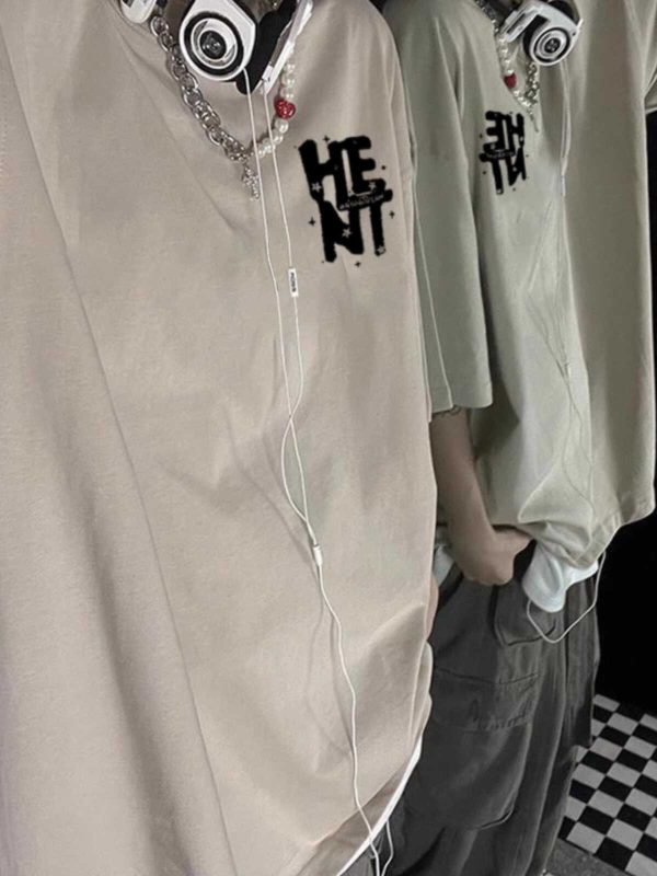 American Retro Letter Print Pure Cotton Short-Sleeve T-Shirt for Men and Women, Plus Size Loose Street Hip-Hop Couple Style