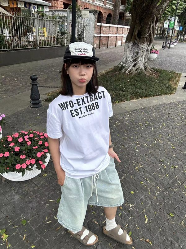 American Retro Letter Slogan Short Sleeve T-Shirt for Couples - Versatile Round Neck Trendy Loose Fit Unisex Top