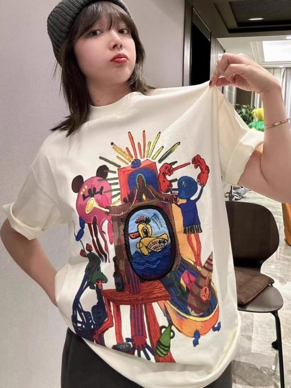American Retro Loose-Fitting Pure Cotton Short-Sleeve T-Shirt for Women, Plus Size, Casual Versatile Style - Y2K Inspired