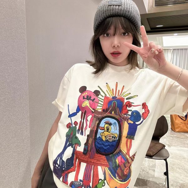 American Retro Loose-Fitting Pure Cotton Short-Sleeve T-Shirt for Women, Plus Size, Casual Versatile Style - Y2K Inspired
