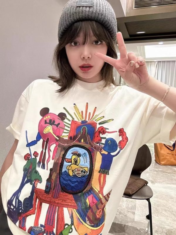 American Retro Loose-Fitting Pure Cotton Short-Sleeve T-Shirt for Women, Plus Size, Casual Versatile Style - Y2K Inspired