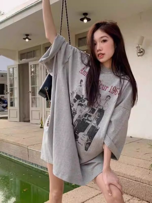 American Retro Mid-Length BF Style Pure Cotton Short-Sleeve T-Shirt for Men and Women, Plus Size Loose Summer Casual Top