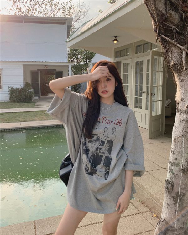 American Retro Mid-Length BF Style Pure Cotton Short-Sleeve T-Shirt for Men and Women, Plus Size Loose Summer Casual Top