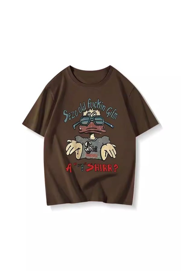 American Retro Oversized Cotton Duck Short-Sleeve T-Shirt for Men and Women, Plus Size, Loose Fit, Trendy Couple's Outfit